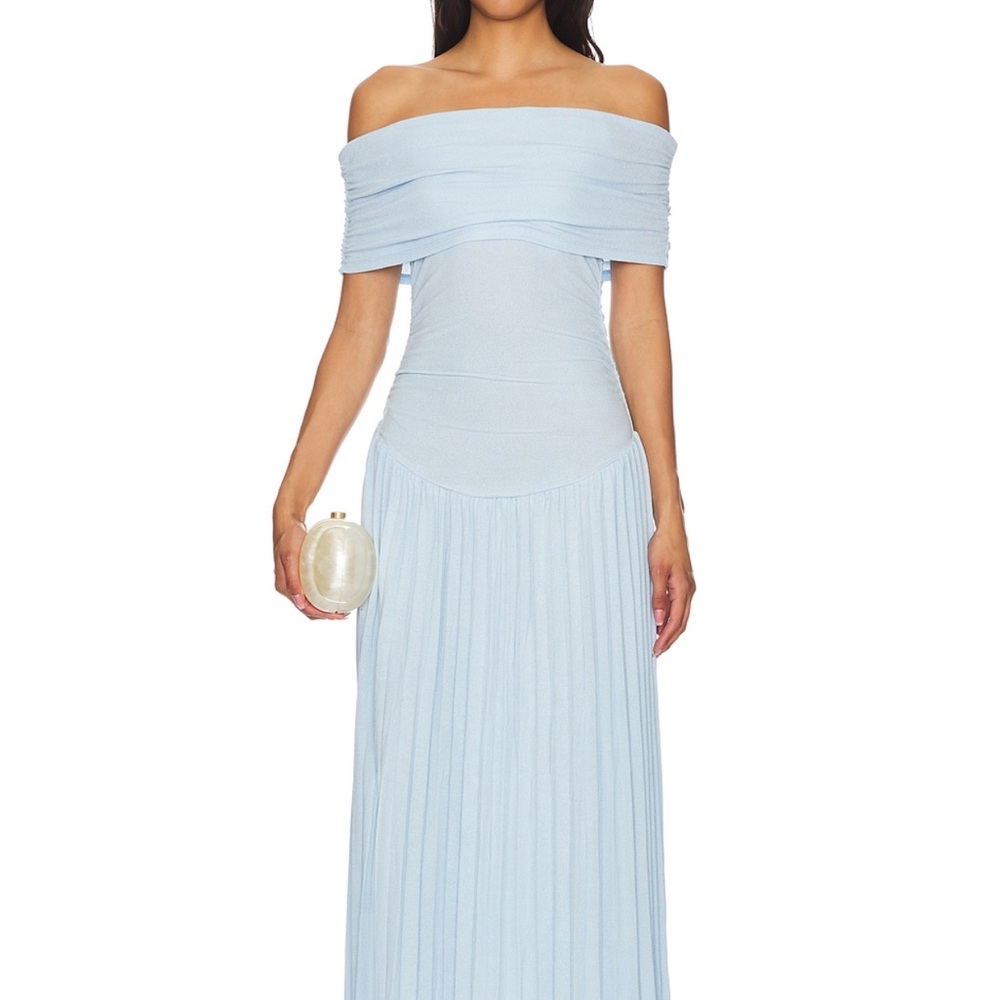 Lioness Pale Blue One-Shoulder Pleated Maxi Dress